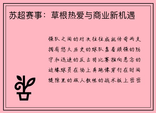 苏超赛事：草根热爱与商业新机遇